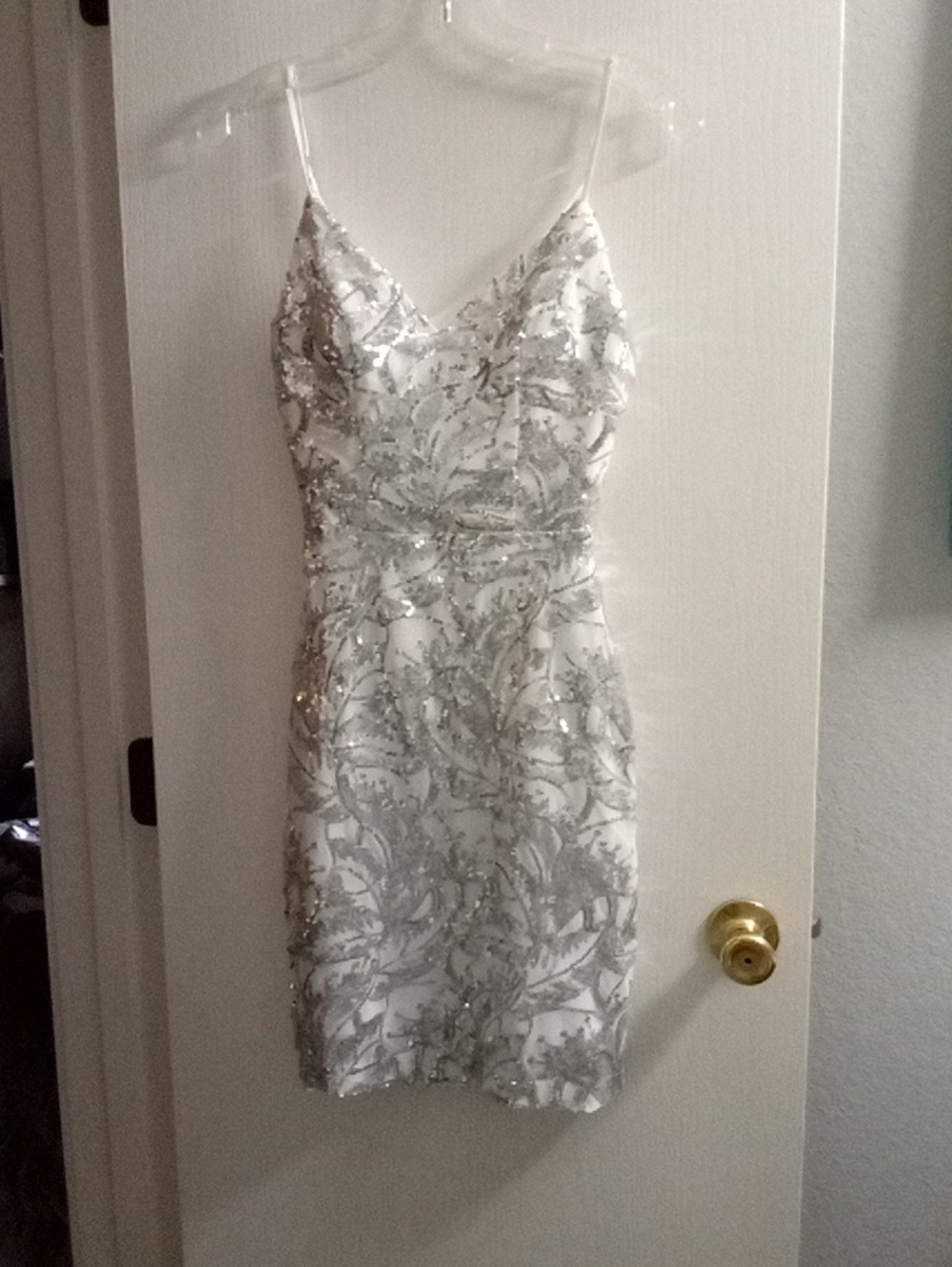White Mini Slip Dress with Silver Sequin Detail